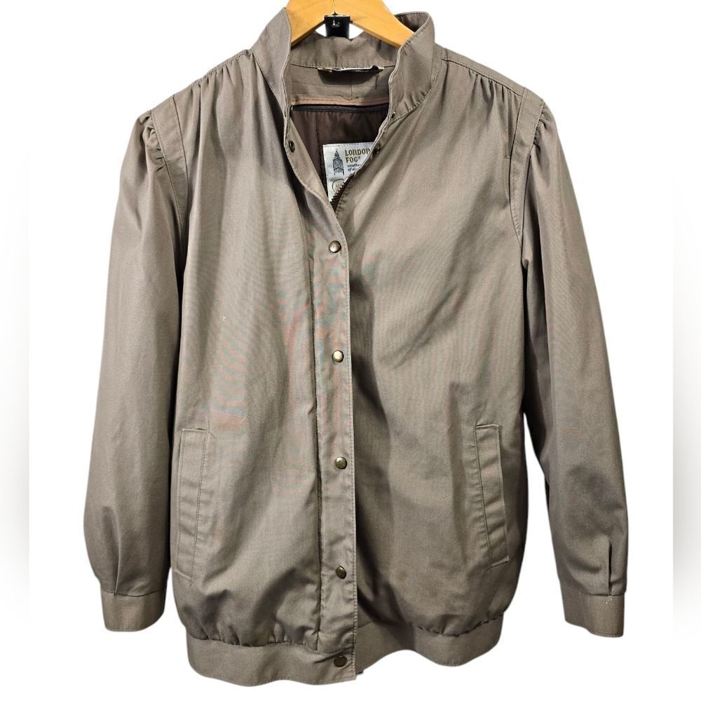 London Fog Brown Bomber Jacket with Stand-Up Collar